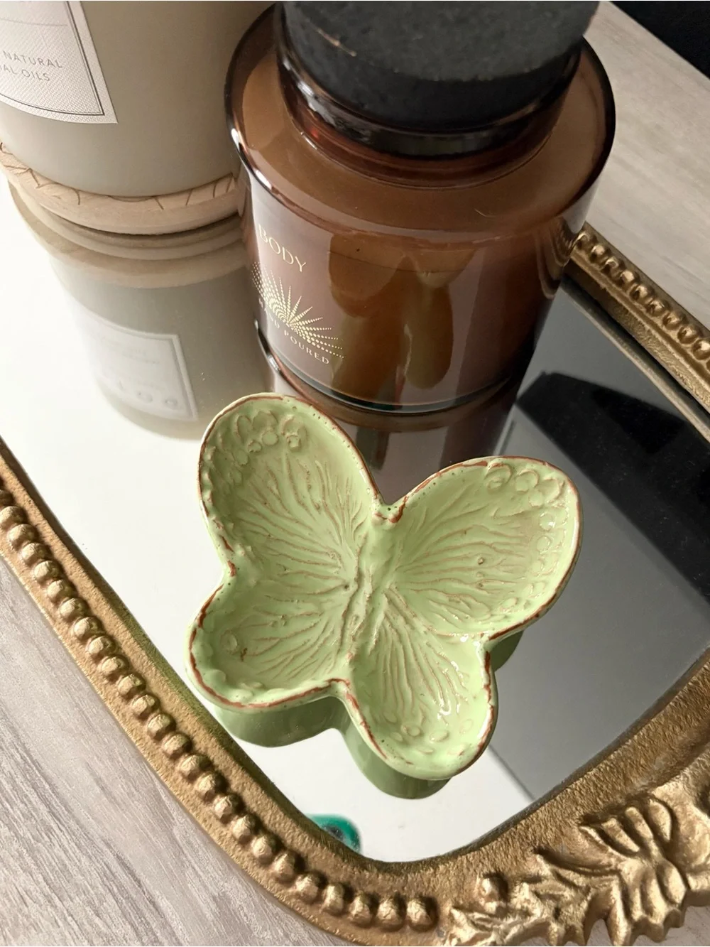 Vietri Pale Green Ceramic Butterfly Jewelry Dish Made In Italy